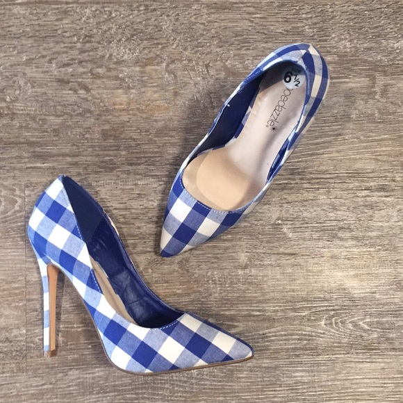 blue gingham heels